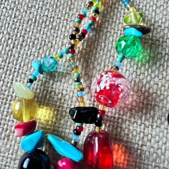 Muti Semi precious stones and Glass 3 Strands .925 Findings - Picture 4 of 11